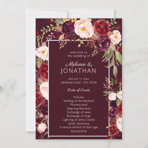 Burgundy Marsala Floral Wedding Program V3