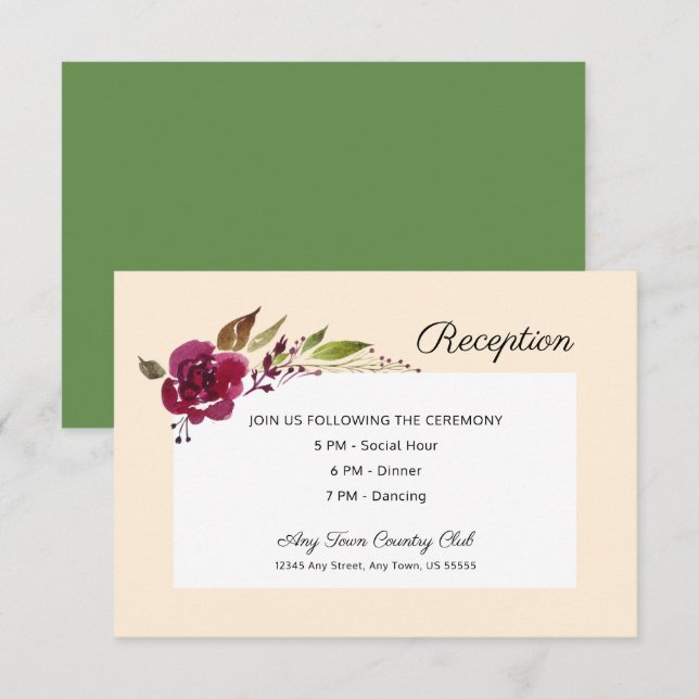 Burgundy Marsala Floral | Wedding Reception Invitation (Front/Back)