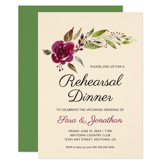 Burgundy Marsala Floral | Wedding Rehearsal Dinner