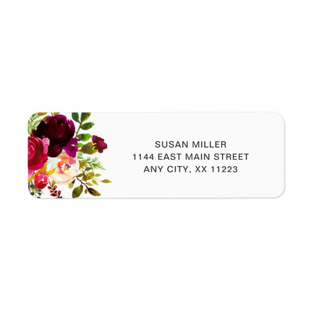 Burgundy Marsala Floral wedding return address Label (Front)