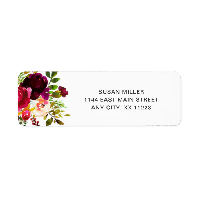 Burgundy Marsala Floral wedding return address Label | Zazzle