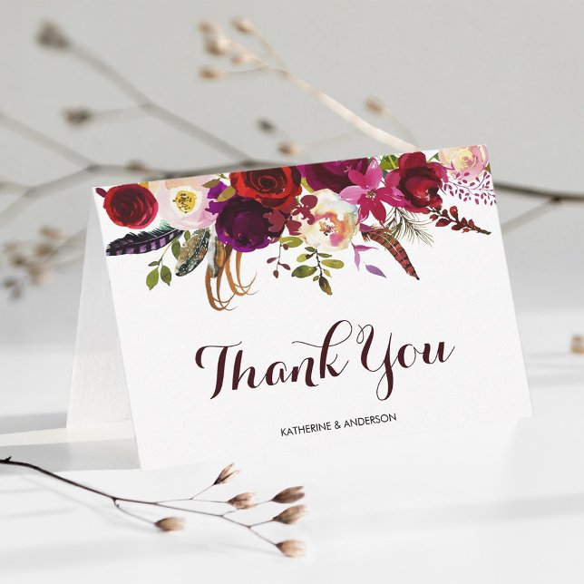 Burgundy Marsala Floral Wedding Thank You Card (Creator Uploaded)
