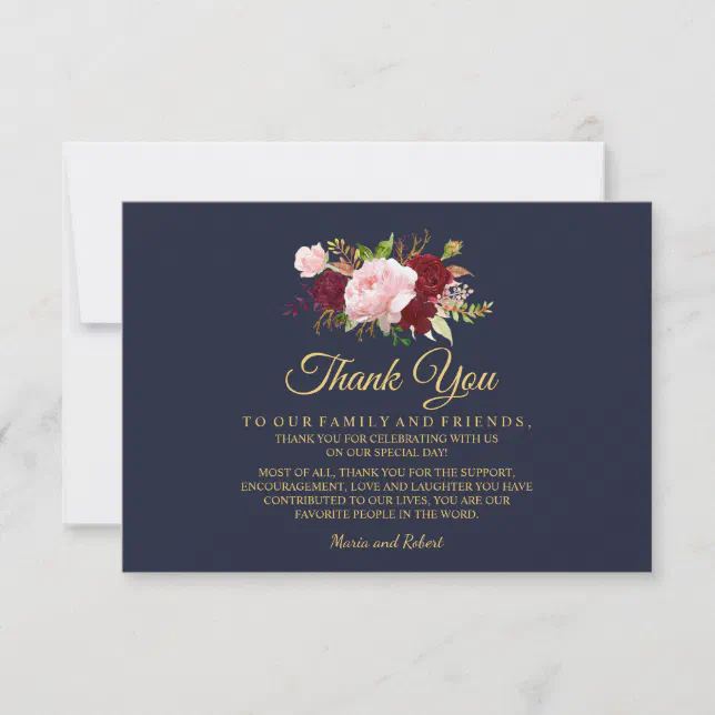 Burgundy Marsala Floral Wedding Thank You Card | Zazzle