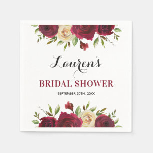 Burgundy Marsala Floral Winter Bridal Shower Paper Napkins