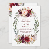 Burgundy - Marsala Floral Wreath Bridal Shower Invitation (Front/Back)