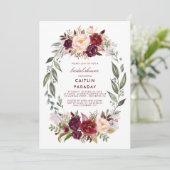 Burgundy - Marsala Floral Wreath Bridal Shower Invitation (Standing Front)