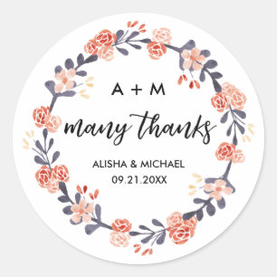 Burgundy Marsala Floral Wreath Wedding Favor Classic Round Sticker