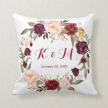 Burgundy Marsala Floral Wreath Wedding Monogram Throw Pillow<br><div class="desc">Customize this "Burgundy Marsala Floral Wreath Wedding Monogram Pillow" to add a special touch. It's a perfect addition to match your colors and styles. (1) For further customization, please click the "customize further" link and use our design tool to modify this template. (2) If you need help or matching items,...</div>