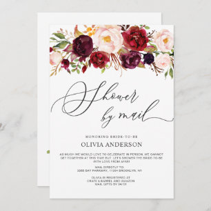 Burgundy Marsala Flowers Bridal Shower by Mail Invitation