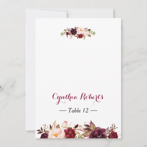 Burgundy Marsala Flowers Wedding Place Escort Card