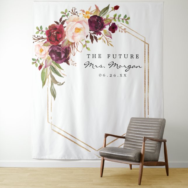 Burgundy Marsala Future Mrs Bridal Shower Backdrop (In Situ)