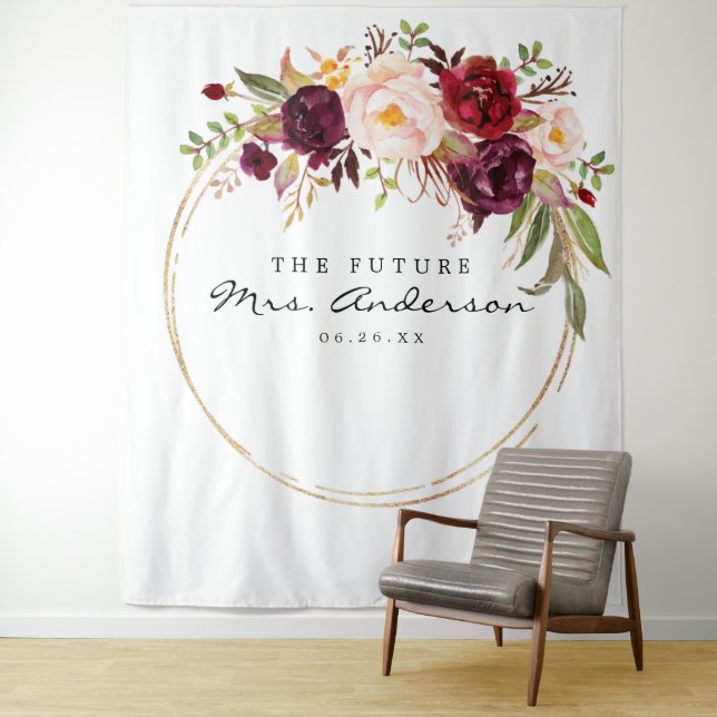 Burgundy Marsala Future Mrs Bridal Shower Backdrop (In Situ)