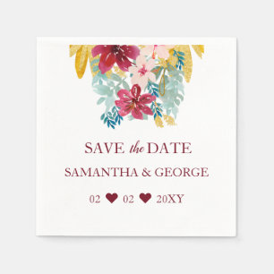 Burgundy Marsala Gold Floral Botanical Wedding Napkins