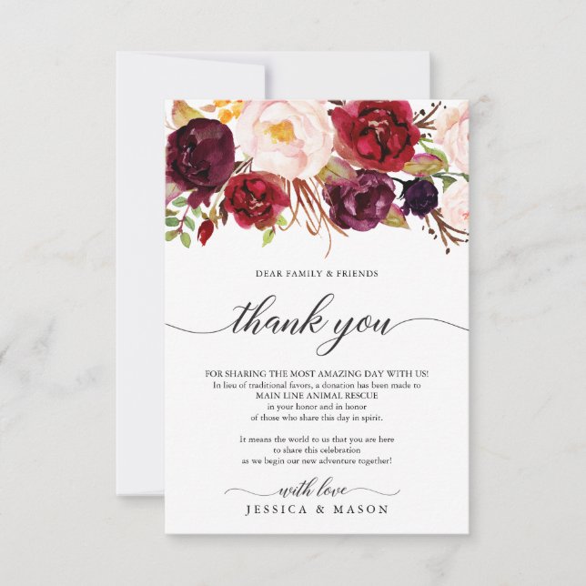 Burgundy Marsala In Lieu of Favors Place Card (Front)