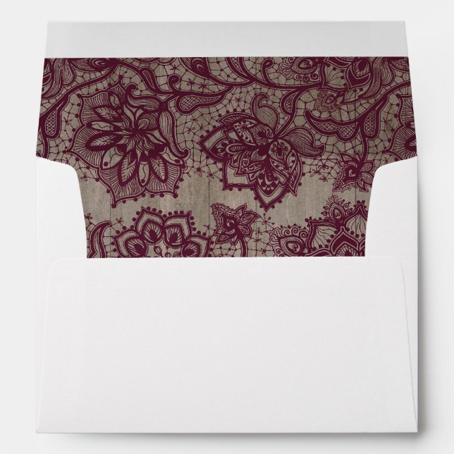 Burgundy - Marsala Lace Rustic Wood Envelope (Back (Bottom))