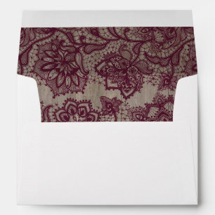 Burgundy - Marsala Lace Rustic Wood Envelope