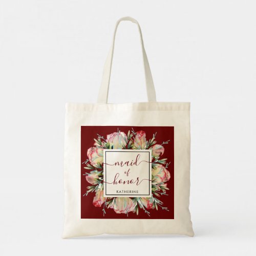 Burgundy Marsala Maid of Honor Wedding Tote Bag