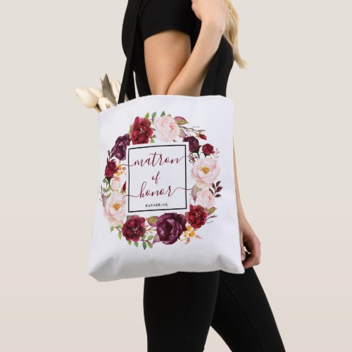 Burgundy Marsala Matron of Honor Wedding Tote Bag