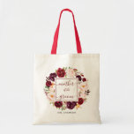 Burgundy Marsala Mother of the Groom Wedding Tote Bag<br><div class="desc">The Mother of the Groom will feel extra special with this elegant floral tote bag. Features beautiful wreath of burgundy and blush pink flowers and the "Mother of the Groom" in elegant script typography. Personalize with her name or your wedding date underneath. Perfect for elegant rustic weddings - fall, winter,...</div>