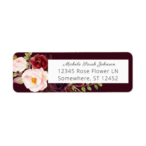 Burgundy Marsala Pink Floral Wedding Label