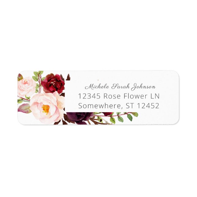 Burgundy Marsala Pink Floral Wedding White Label (Front)