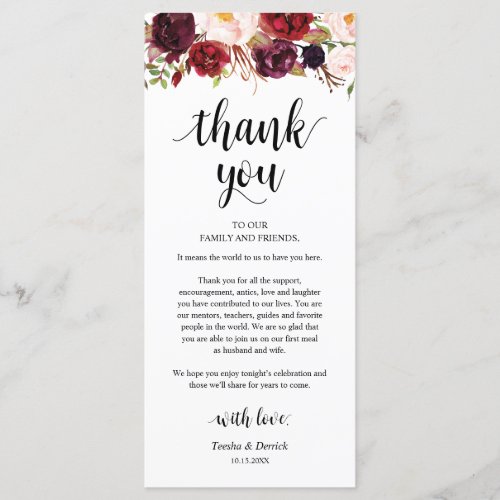 Burgundy Marsala Place Setting Thank You Card