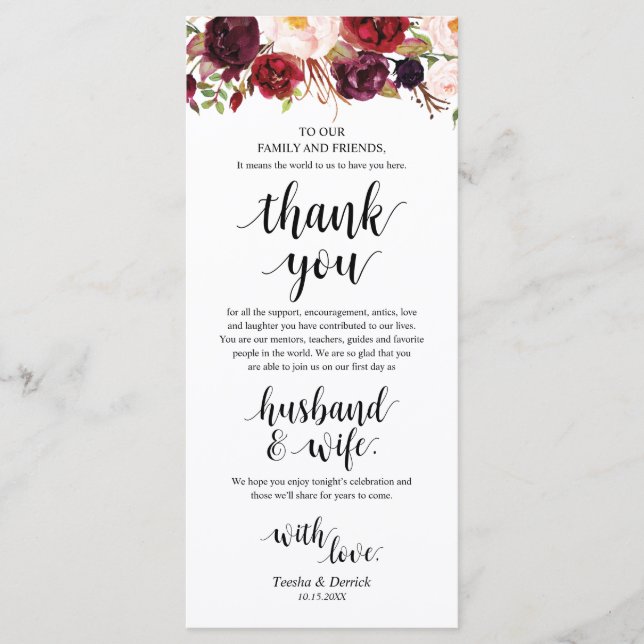 Burgundy Marsala, Place Setting Thank You Card (Front)