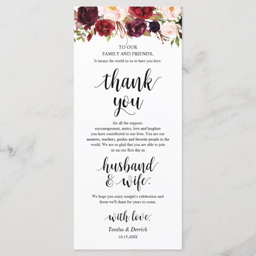 Burgundy Marsala Place Setting Thank You Card