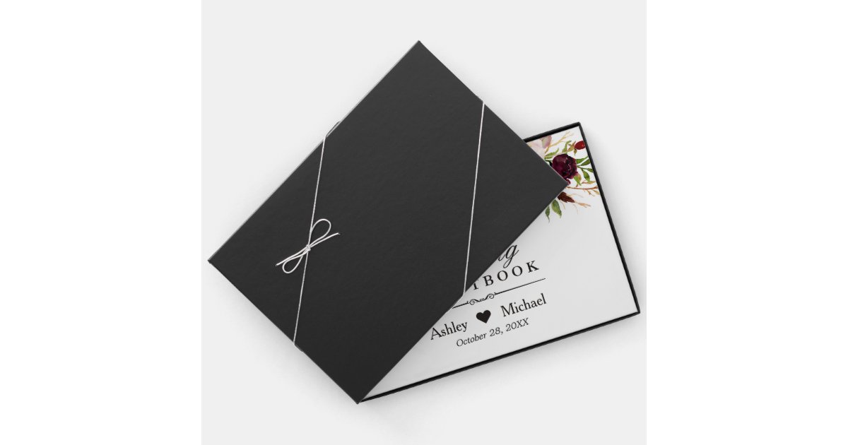 Burgundy Marsala Red Autumn Floral Wedding Guest Book | Zazzle.com