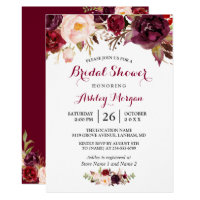 Burgundy Marsala Red Floral Autumn Bridal Shower Invitation