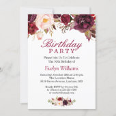 Burgundy Marsala Red Floral Birthday Party Invitation (Front)