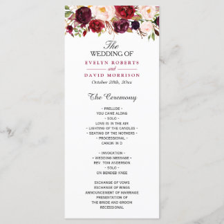 Burgundy Marsala Red Floral Chic Wedding Program