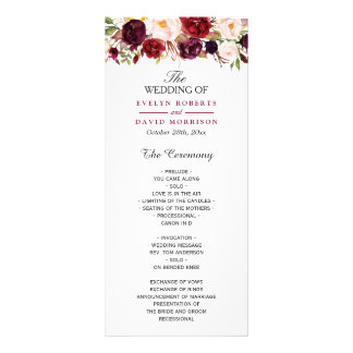 Burgundy Marsala Red Floral Chic Wedding Program