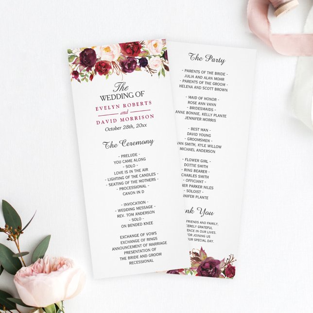 Burgundy Marsala Red Floral Chic Wedding Program (Creator Uploaded)