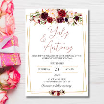 Burgundy Marsala Red Floral Gold Frame