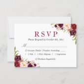 Burgundy Marsala Red Floral Meal Choice Wedding RSVP Card (Front)