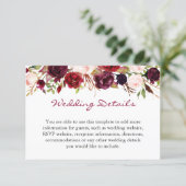 Burgundy Marsala Red Floral Wedding Details Info Enclosure Card (Standing Front)