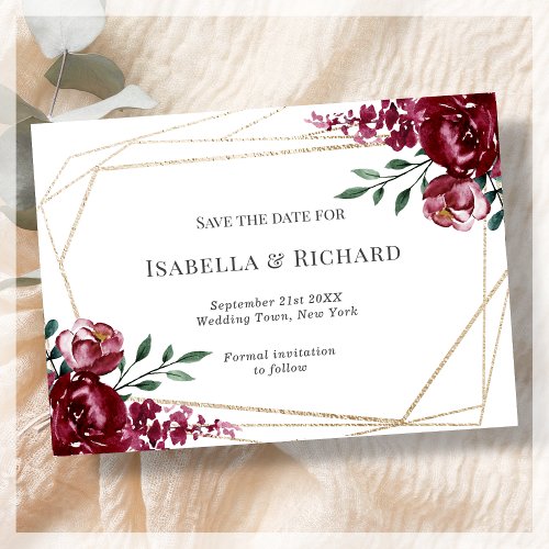 Burgundy  Marsala Red Floral Wedding Save The Date