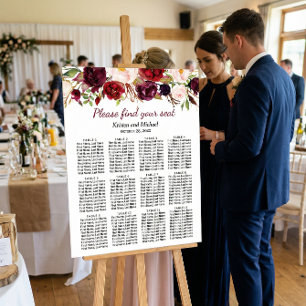 Burgundy Marsala Red Floral Wedding Seating Chart