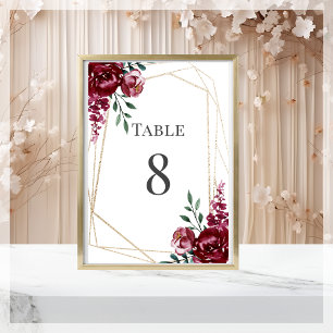 Burgundy   Marsala Red Floral Wedding  Table Number