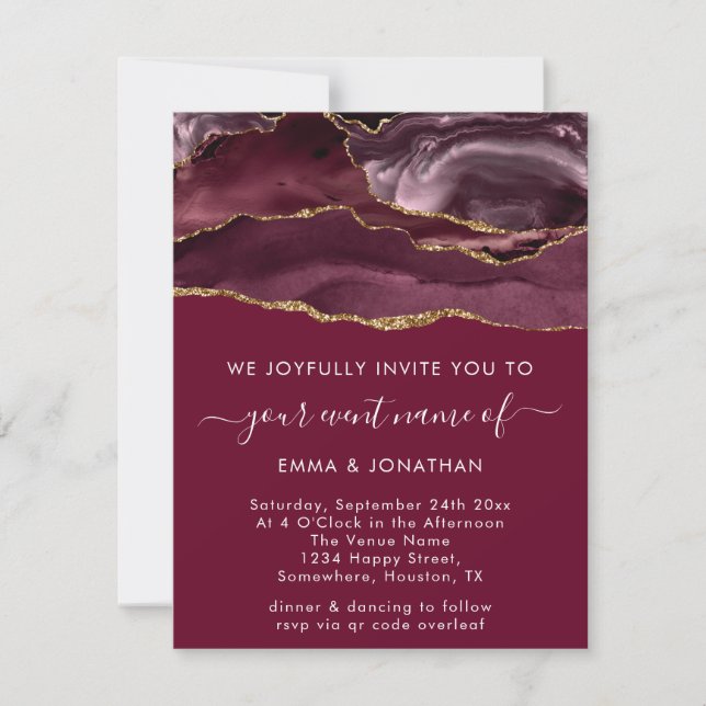 Burgundy Marsala Red Gold Border Glitter Marble (Front)