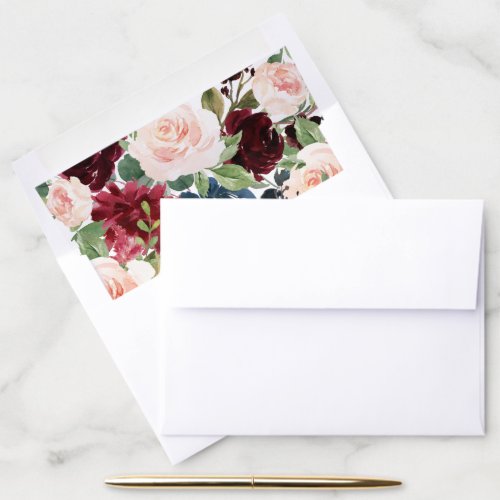 Burgundy Marsala Red Navy Blue Floral Wedding Envelope Liner