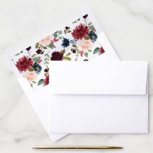 Burgundy Marsala Red Navy Blue Floral Wedding Envelope Liner