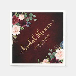 Burgundy Marsala Red Navy Floral Bridal Shower Napkins