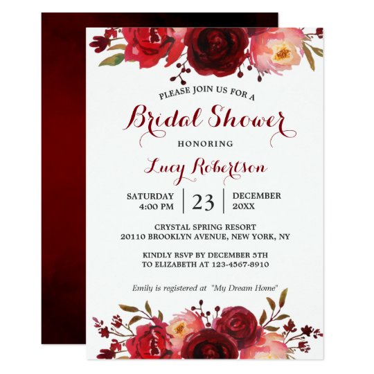 Burgundy Marsala Red Roses Fl Bridal Shower Invitation Zazzle Burgundy Marsala Red Roses Fl Bridal Shower Invitation