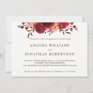 Burgundy Marsala Red Roses Floral Engagement Party Invitation