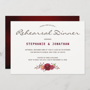 Burgundy Marsala Red Roses Floral Rehearsal dinner Invitation
