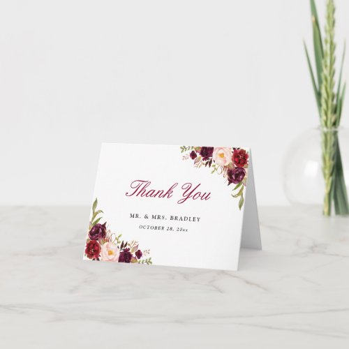 Burgundy Marsala Red Rustic Floral Thank You