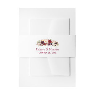 Burgundy Marsala Rustic Floral Chic Wedding Invitation Belly Band