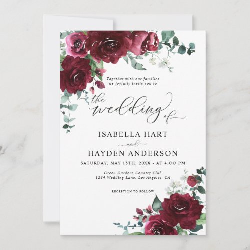 Burgundy Marsala Rustic Floral Greenery Wedding Invitation